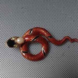 Yr of the Snake Enamel snake brooch pin pearls in style of Heidi Daus